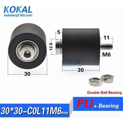 1PCS low noise M6 Screw stainless steel TPU PU soft double deep groove ball bearing with M6 Screw shaft roller wheel M6*30*30mm