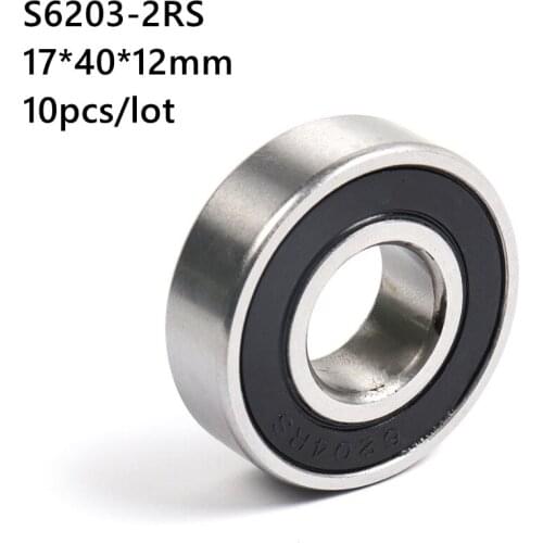 10pcs/lot ABEC-5 S6203RS S6203-2RS S6203 2RS RS 17x40x12mm stainless steel Deep Groove Ball bearing 17*40*12mm