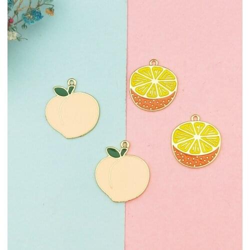 10pcs/lot Alloy Fruit Peach Orange Enamel Charms Food Pendants Handmade Finding For DIY Earring Necklace Jewelry Accessories