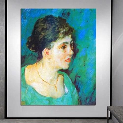 100% Hand Painted Handmade Van Gogh Oil Paintings Woman in Blue Abstract Canvas Art Wall House Decor Murals Large Size