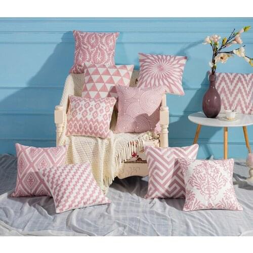 2PCS Luxury Embroidery Pink Cushion Cover 45cm*45cm Geometric Cotton Pillow Case Moroccan Pillowcase Elegant Cushions for Sofa