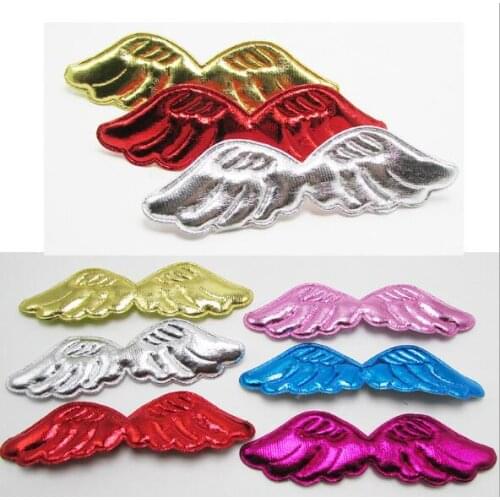 40pcs/lot 10.5x3.5cm Mixed Padded PU/Shiny Angel wing Shape Appliques For Kid DIY Patch And Baby Headwere Accessorie