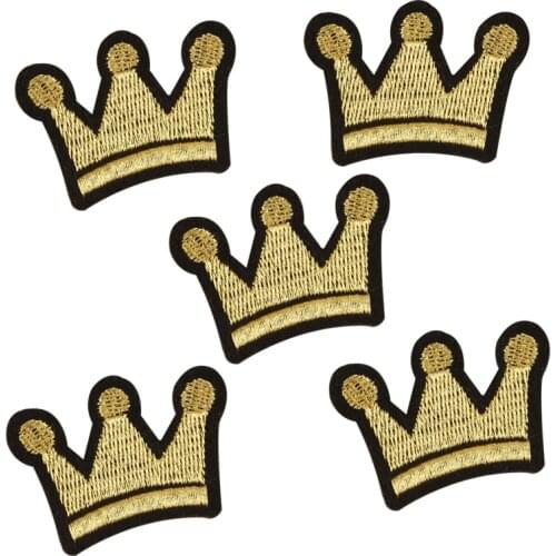 5pcs Cartoon Gold Crown Embroidery Patches for Clothing Iron on Clothes Kids Garment Appliques Badge Stripe Sticker Sewing Diy