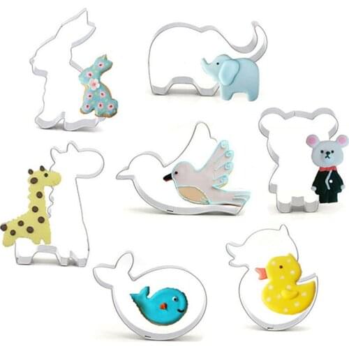 7pcs/set Stainless Steel Cute Cartoon Animal Cookie Cutters Set DIY Fondant Biscuit Moulds Slicers Pastry Cake Decoration Tools