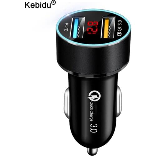 Kebidu Dual USB Car Charger QC3.0+2.4A LCD Display 12-24V Cigarette Socket Lighter Fast Charger Power USB Adapter Fast Charging