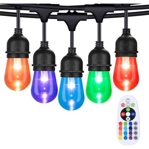BEIAIDI 15M 15LED RGB Outdoor String Light Dimmable Patio String Light Waterproof Commercial Grade Cafe Backyard Garland Light