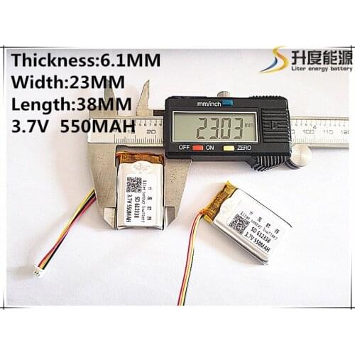 Free shipping Polymer battery 550 mah 3.7 V 612338 smart home MP3 speakers Li-ion battery for dvr,GPS,mp3,mp4,cell phone,speaker