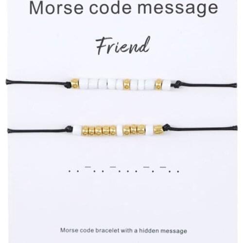 2Pcs/Set Morse Code Bracelet Best Friend Gifts Friendship Bead Bracelet Morse Code Jewelry Bff String Matching Couple Gift