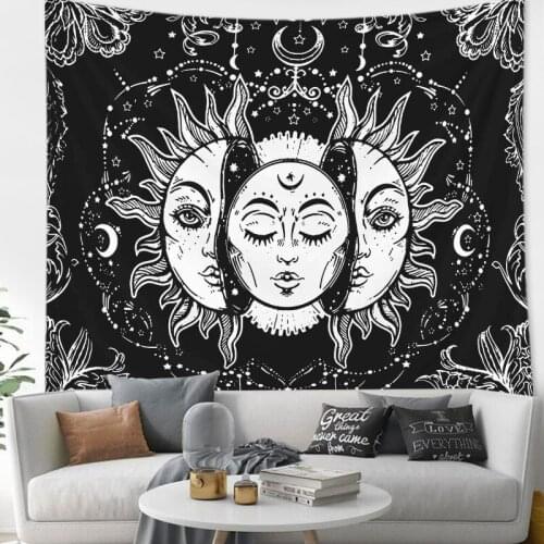 Black White Sun Moon Mandala Tapestry Wall Hanging Celestial Wall Tapestry Hippie Wall Carpets Dorm Decor Psychedelic Tapestry