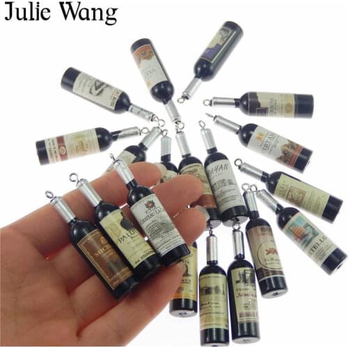 Julie Wang 10pcs Black Resin Wine Bottles Charms Pendant Suspension Necklace Jewelry Making Earring Accessory