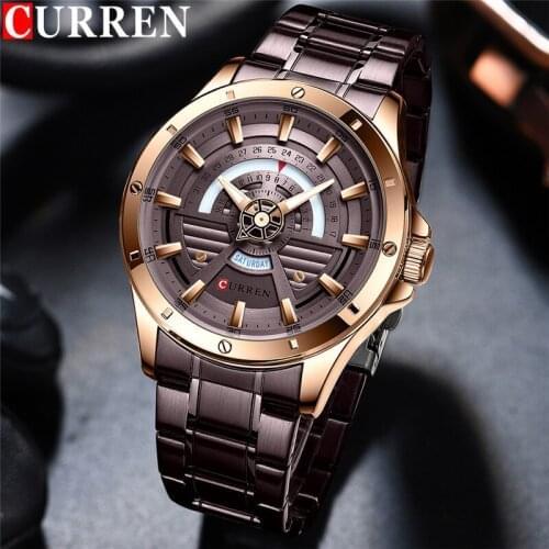 CURREN Sport Men Watch Top Brand Luxury Coffee Gold Military Waterproof Male Clock Stainless Steel Quartz Man Wristwatch 8381