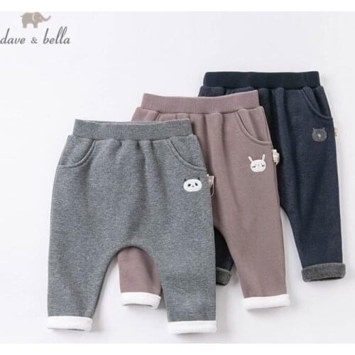 DBM15770 dave bella winter baby unisex fashion cartoon pockets pants children full length kids pants infant toddler trousers