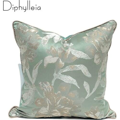 Diphylleia Simple Modern Cushion Cover Light Turquoise Floral Jacquard Silk Satin New Chinese Style Hug Pillow Case Bedroom