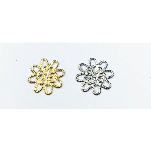 50pcs 18mm Metal Flower Filigree Wraps Connectors Crafts Gift Decoration DIY Cosplay Bridal hair accessories Wholesale Charms