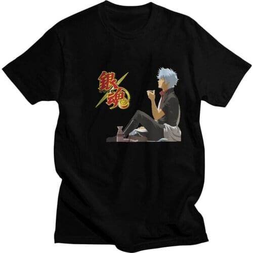 Gintama Gintoki Sakata T Shirt Mens 100% Cotton Print T-shirt Novelty Tshirt Short Sleeve Japan Anime Manga Tees Tops