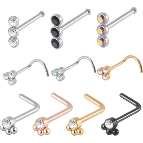 CHUANCICHAUNCI 3 PCS Surgical Stainless Steel With Zircon Triangle Shape Twist Nose Ring Nose Stud Body Piercing Jewelry 20G