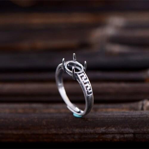 Ring Blank (7x9mm/8X10mm Oval Blank) Adjustable Thai Sterling Silver Ring Base Antique Style Oval Cabochon Ring Setting R416B