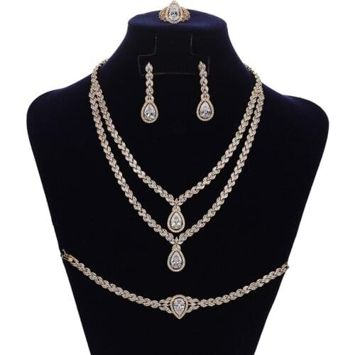 Jewelry Set HADIYANA Trendy Double layer Bridal Necklace Earrings Ring And Bracelet Set For Women Wedding CN1843 Bisuteria