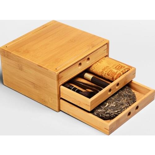 Pu'er tea box bamboo storage for Puer tea cake cabinet with drawer one two three layers for tea set tools