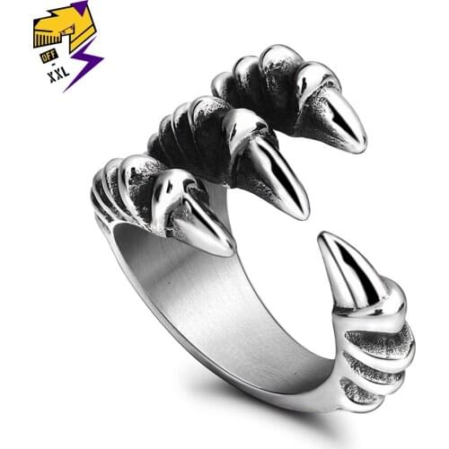 Cool Steampunk Eagle Claw Ring Men Stainless Steel Vintage Silver Color Stereoscopic Punk Rings Charm Jewelry Accessories