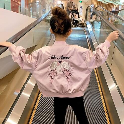 10 12 years Girls Birds Embroidery Oversize Jackets Spring Autumn Teenage Girls Outfit