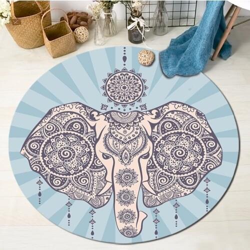 LB Indian Elephant Mandala Round Carpets for Baby Childrens Home Living Room Cushion Bedroom Rugs Non-Slip Floor Door Bath Mats