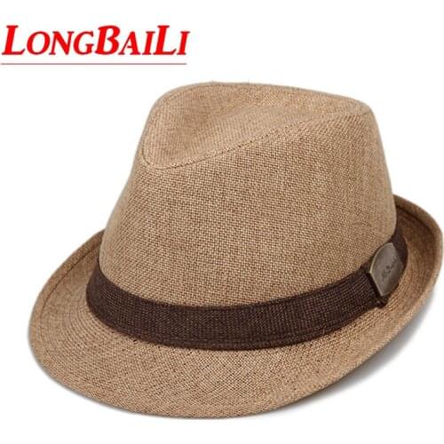 Summer Men Straw Fedora Hats Chapeu Masculino Sun Panama Trilby Caps Linen Jazz Free Shipping SDDS037