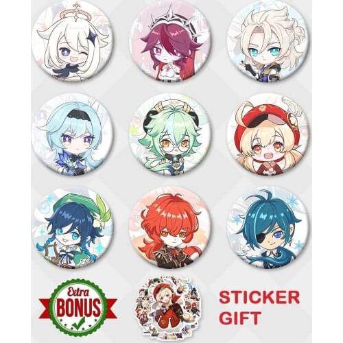 Genshin Impact Badge Chibi Venti Kaeya Albedo Klee Rosaria Eula Diluc Sucrose Mona Metal Brooch Pin Cute Backpack Decor Gift
