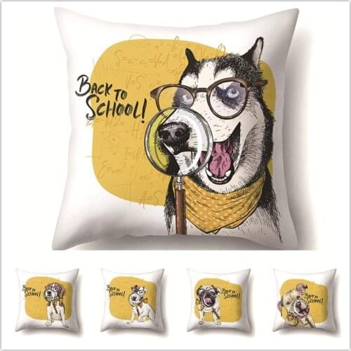 Lovely Dogs Polyester Cushion Cover Back To School Funny Decoration for Living Room Sofa Couch Pillow Cases 45x45 Home Accessory