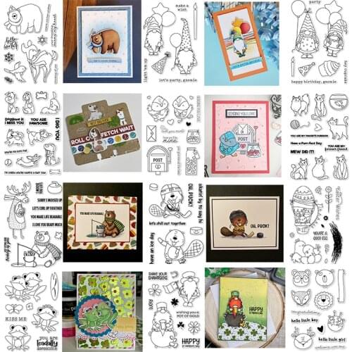 Mini Animals Gnomes Frogs Foxs Dogs Cats Bear Sentiments Cutting Dies and Clear Stamps for DIY Scrapbooking Craft Cards 2021 New