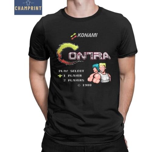 Contra Vintage T-Shirts Men Retro Video Game Novelty Cotton Tee Shirt O Neck Short Sleeve T Shirts Party Clothes