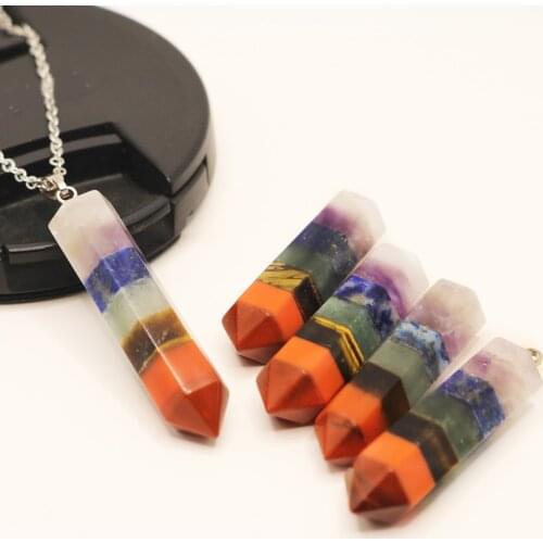 Natural Stone Crystal Necklace Semi Gem Crystal Slice Patchwork Unisex Choker Natural Crystal Colorful Pencil Pendant Necklace