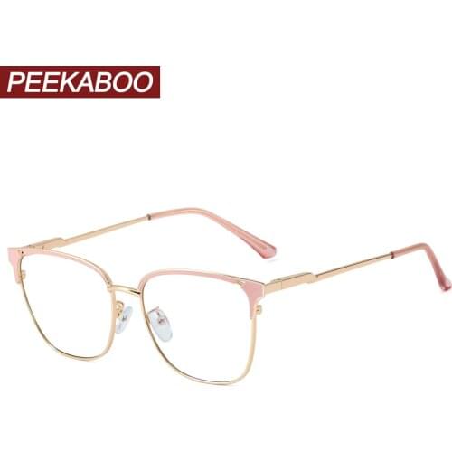 Peekaboo metal frame blue light blocking glasses female clear lens square optical glasses frame women high quality gift items