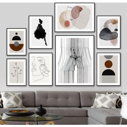 Almost kiss Abstract Line Woman Geometry Ink Wall Art Print Canvas Painting Nordic Poster Decor Pictures For Living Couple Room