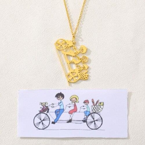 Custom Children Drawing Necklace Kids Art Child Artwork Stainless Steel Choker Necklace Collares Jewelry Birthday Gift for Kid