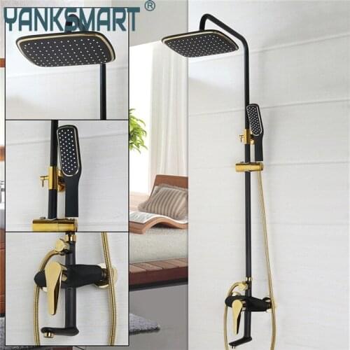Bathroom Luxury Oil Rubbed Bronze with some golden polished Shower Faucet Set ABS shower head wall mounted shower set