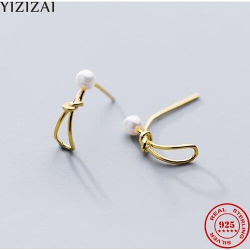YIZIZAI Real 925 Sterling Silver Korean Version Geometric Figure Tassel Pearl Drop Earrings Fine Elegant Womens Jewelry