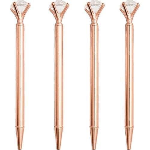 500pcs/lot Crystal Diamond Multicolor Ballpoint Pen Advertising Gift Office Stationery Metal Ring Roller gold Silver Ball Pens