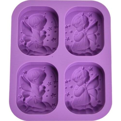 4 Cavities Boy Girl Angel Soap Silicone Mold Chocolate Fondant Cake Mould DIY Crafts Decoration Baking Tools