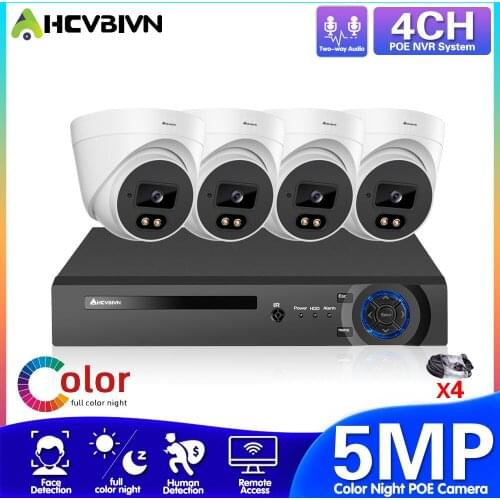 CCTV Camera System POE 5MP 4CH NVR Kit Security System Intdoor Dome Color Night Vision IP Camera Video Surveillance System Set