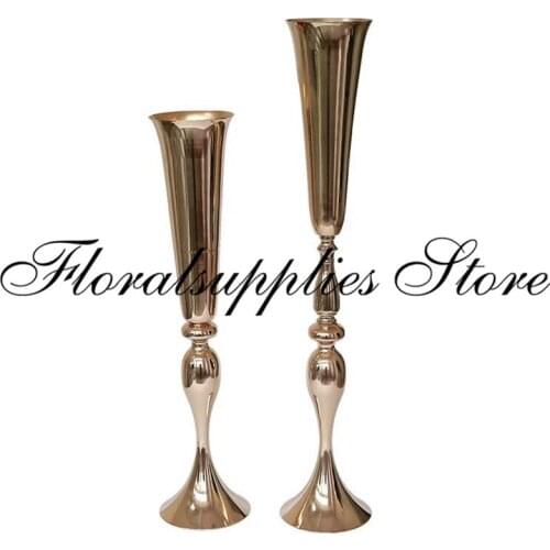 Wedding decoration metal flower stand tall gold trumpet vase road lead stand for wedding event party decoration