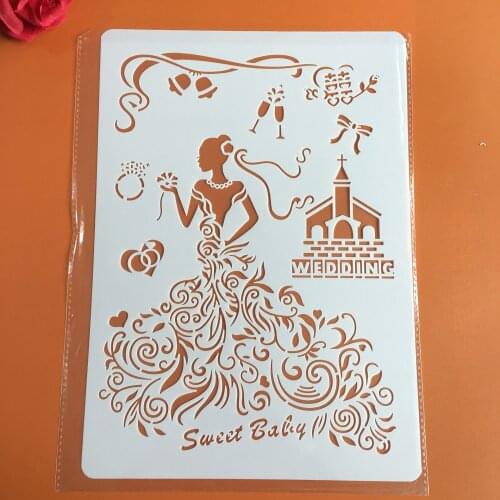 Wedding dress girl A4 29*21cm DIY Stencils Wall Painting Scrapbook Coloring Embossing Album Decorative Paper Card Template