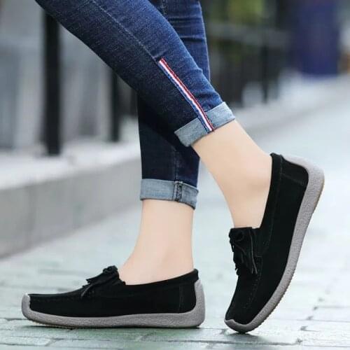 Women Flats Black Casual Shoes New Suede Leather Soft Moccasins Ladies Loafers Walking Shoes Female Shoes