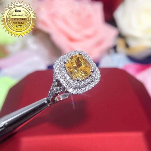 Solid 18K Gold 1ct yellow Moissanite Diamond Ring D color VVS With national certificate 010