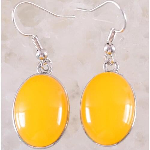 Drop Earrings for Women Natural Yellow Jades Oval CAB Cabochon Stone Beads Dangle Earring Jewelry Gift 1Pair U450
