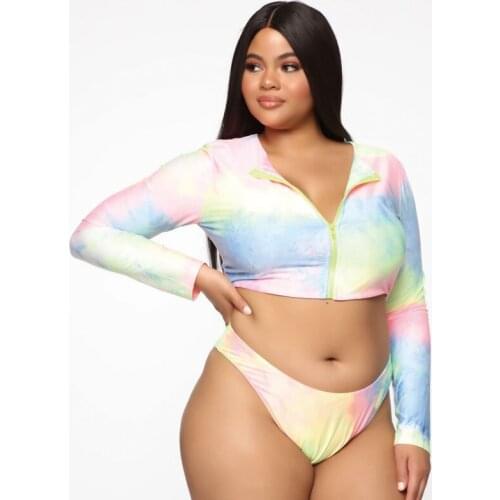 WTCandy 2021 New Plus Size Tankini 5XL Long Sleeve Two Piece Swimsuit Women Surfing Sport Zipper Swimwear Beach Big Bathing Suit