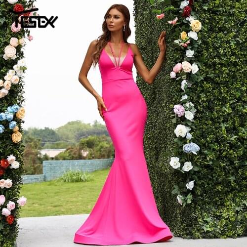 Yesexy 2021 Womens Dress Sexy Maxi Elegant Spaghetti Strap Deep V Neck Bodycon Party Vestidos Vintage Long Evening Dresses