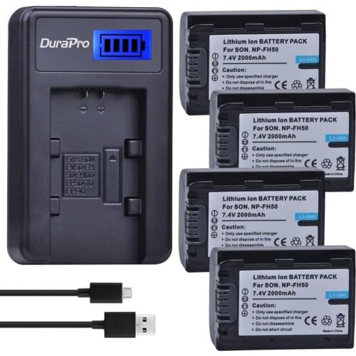 4PC NP-FH50 NP-FH30 FH40 NP FH50 Batterie + LCD USB Charger for Sony HX1 HX100 A230 A290 A330 A390 CX100E CX500E CX520E HC9E