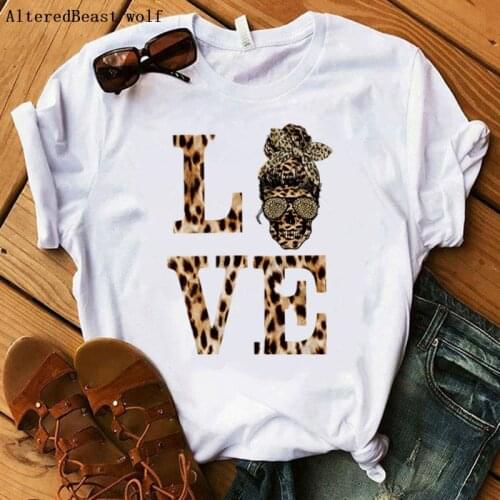 Love Mom T-shirt Women Fashion Mama Bandana Leopard Printed Tshirt Female skull Casual Short Sleeve Funny T Shirt Tops