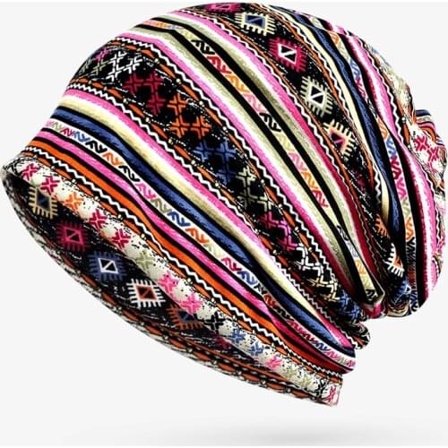Boho Style Women Beanie Cap Winter Floral Print Warm Hat Fashion Soft Thermal Skullies Hat Female Scarf Bonnet